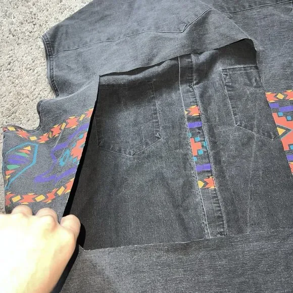 Wrangler Aztec Amarillo Brushpopper  Multicolor Black Vintage Shirt XL - Picture 8 of 8